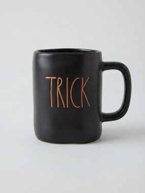 Rae Dunn TRICK OR TREAT Matte Black Orange Lettering Halloween Coffee Mug